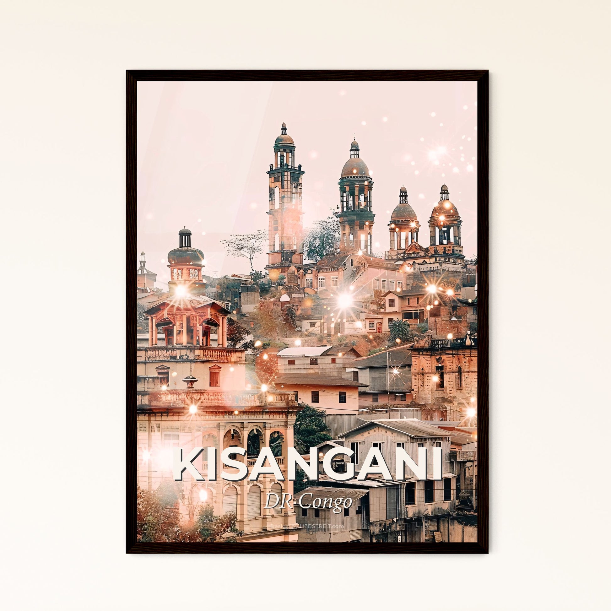 Kisangani Congo Skyline Sparkles Night Art - A city with many buildings and lights