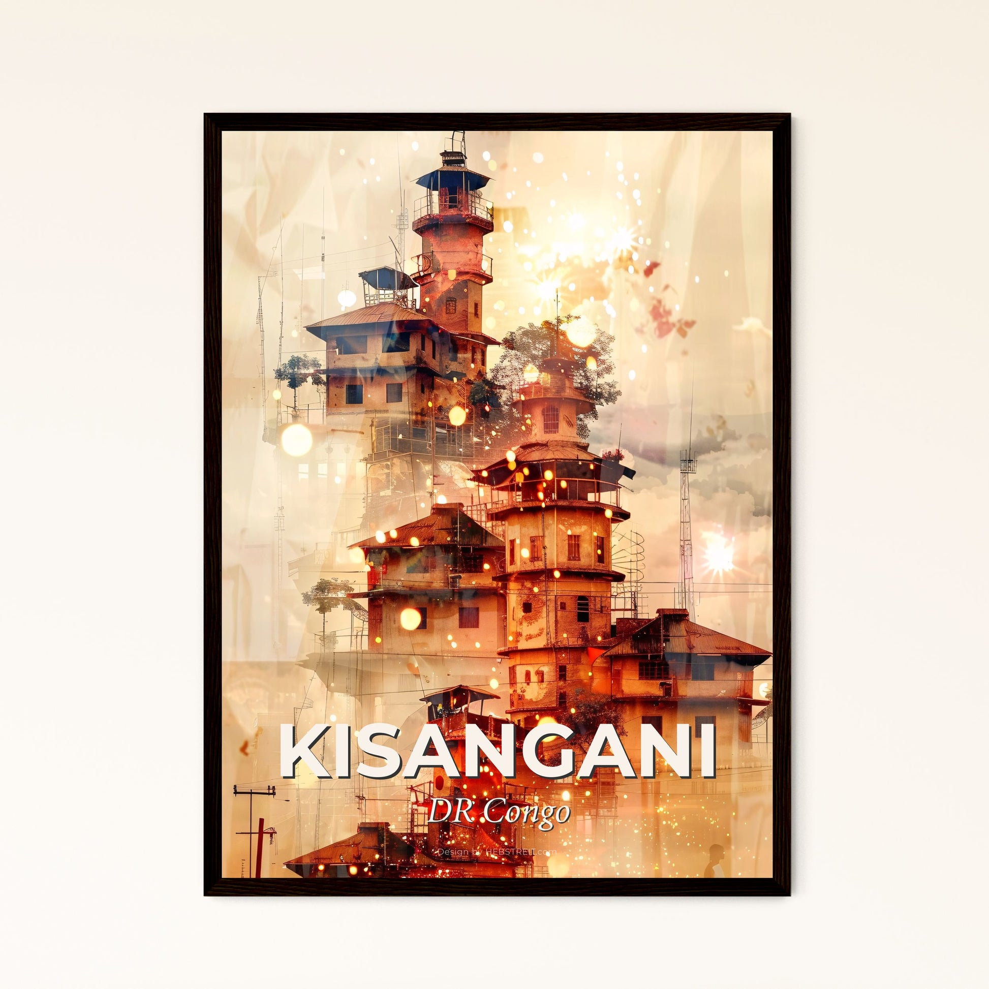 Kisangani City Skyline Double Exposure Composite Art - A building with many towers