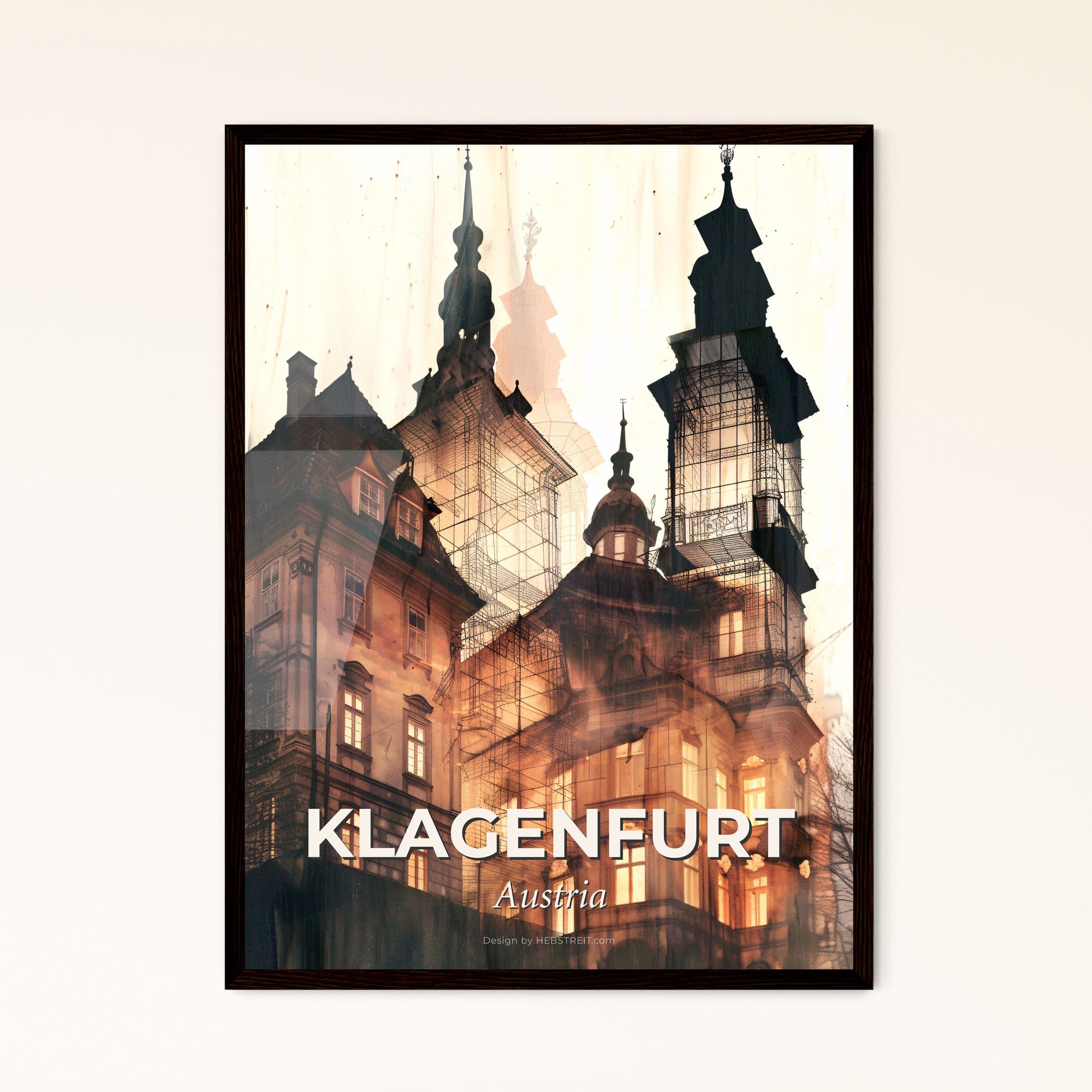 Klagenfurt, Austria Skyline Composite Cityscape Poster - A building with towers and windows