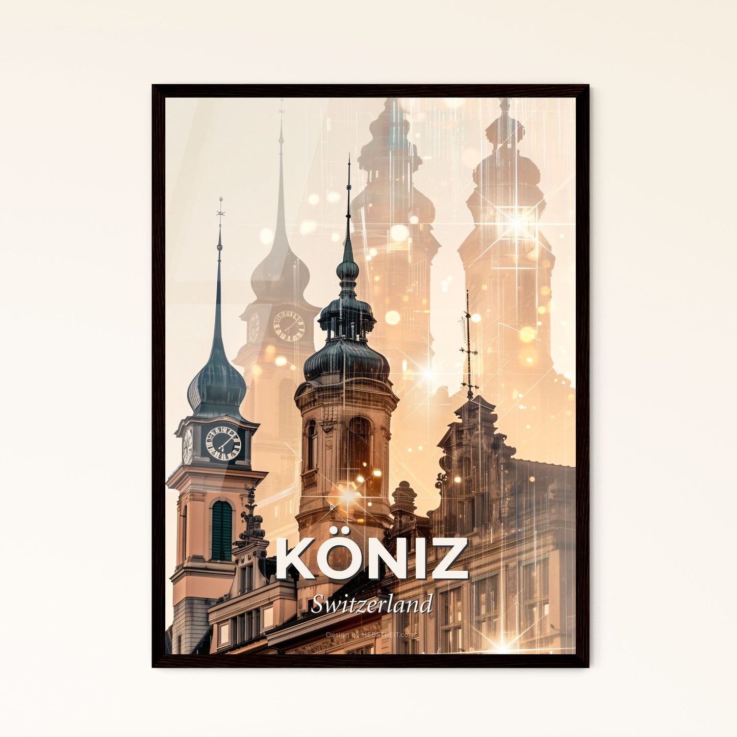 KÃ¶niz Cityscape Art with Swiss Architecture - A building with a clock tower