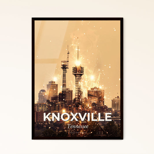 Knoxville Skyline Composite Art: Local Icons with Sparkle - Fireworks over a city