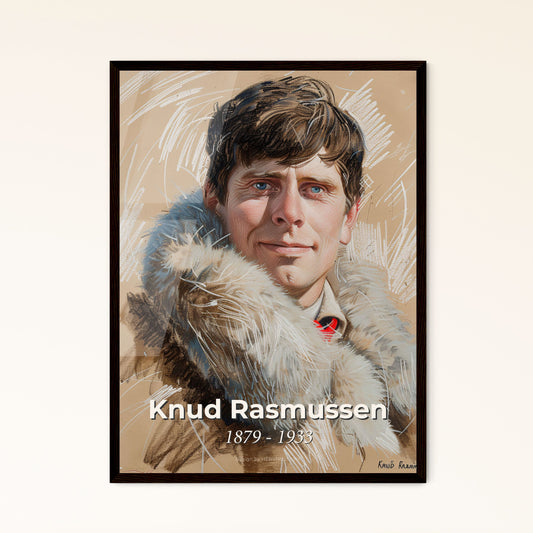 Elegant Portrait of Knud Rasmussen: Arctic Explorer, Inuit Culture Chronicler - Contemporary Art Print in Unique Perspective