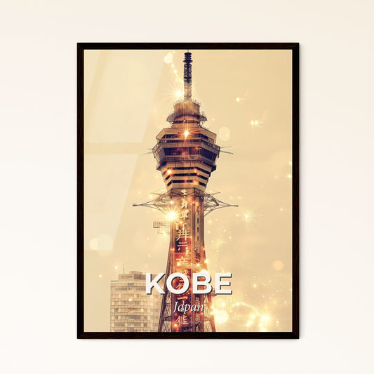 Kobe - double exposure skyline art - poster print - A tall tower with lights