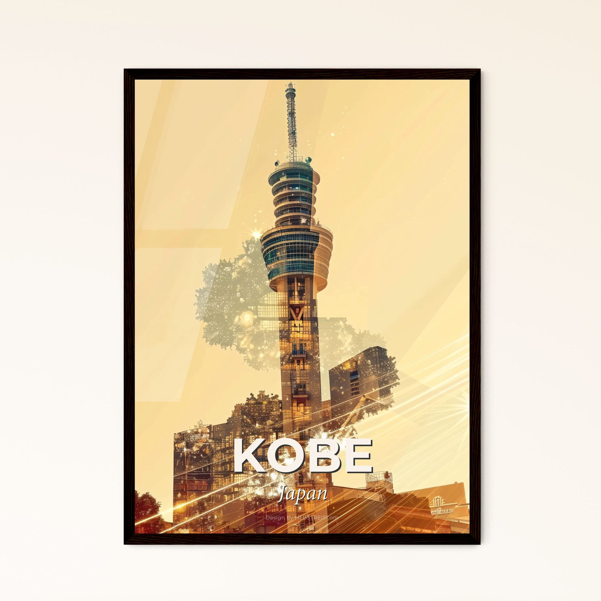 Kobe Skyline Architecture Art Poster - A tall building with a tower