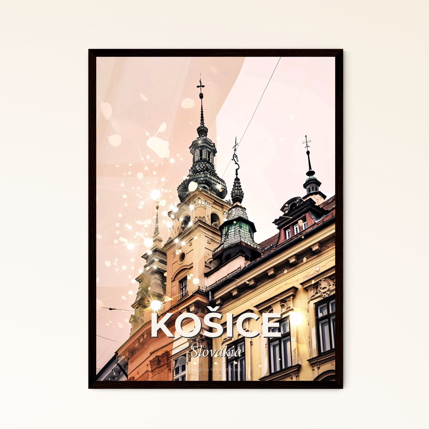 Košice City Skyline Art Poster, Beige - A building with a tower