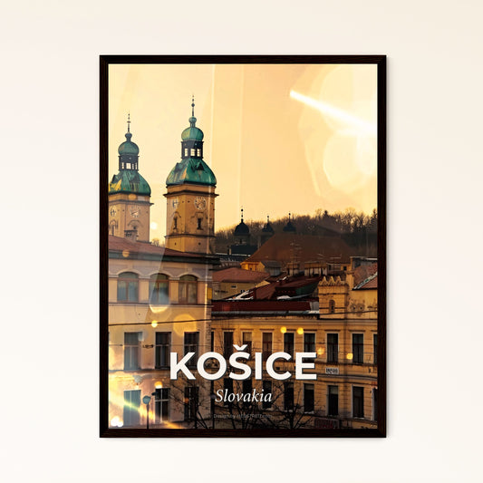 Kosice Cityscape Double Exposure Art Poster - A building with a clock tower