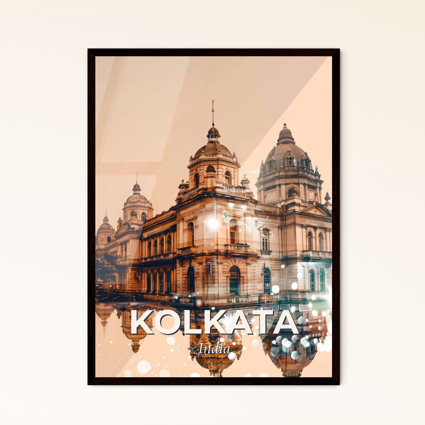 Kolkata Skyline Double Exposure Art Print - A building with a reflection of the water