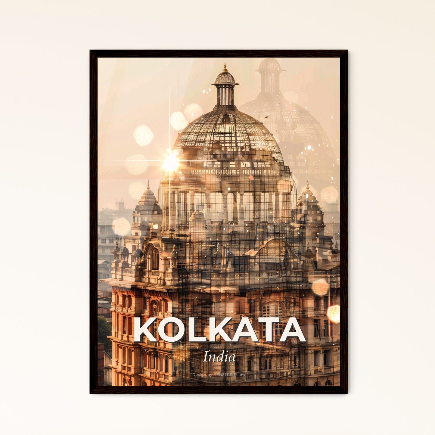 Kolkata Skyline Double Exposure Art - A building with a dome