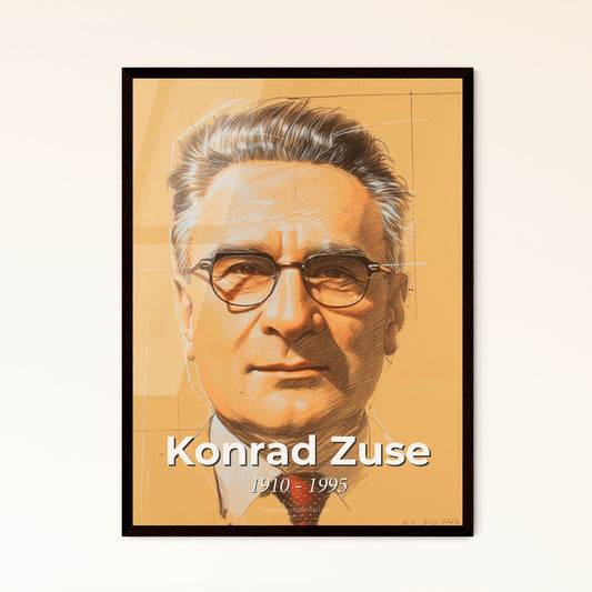 Konrad Zuse: Visionary Engineer & Pioneer of the Z3 - Contemporary Art Print on Beige with Dynamic Lines & Elegant Hatching