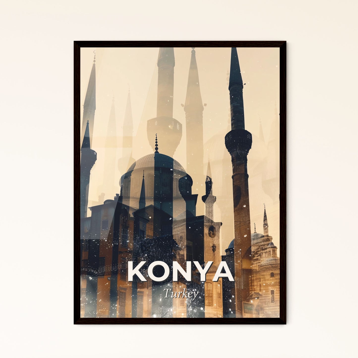 Konya Skyline Art: Local Icons on Beige - A multiple exposure of a city