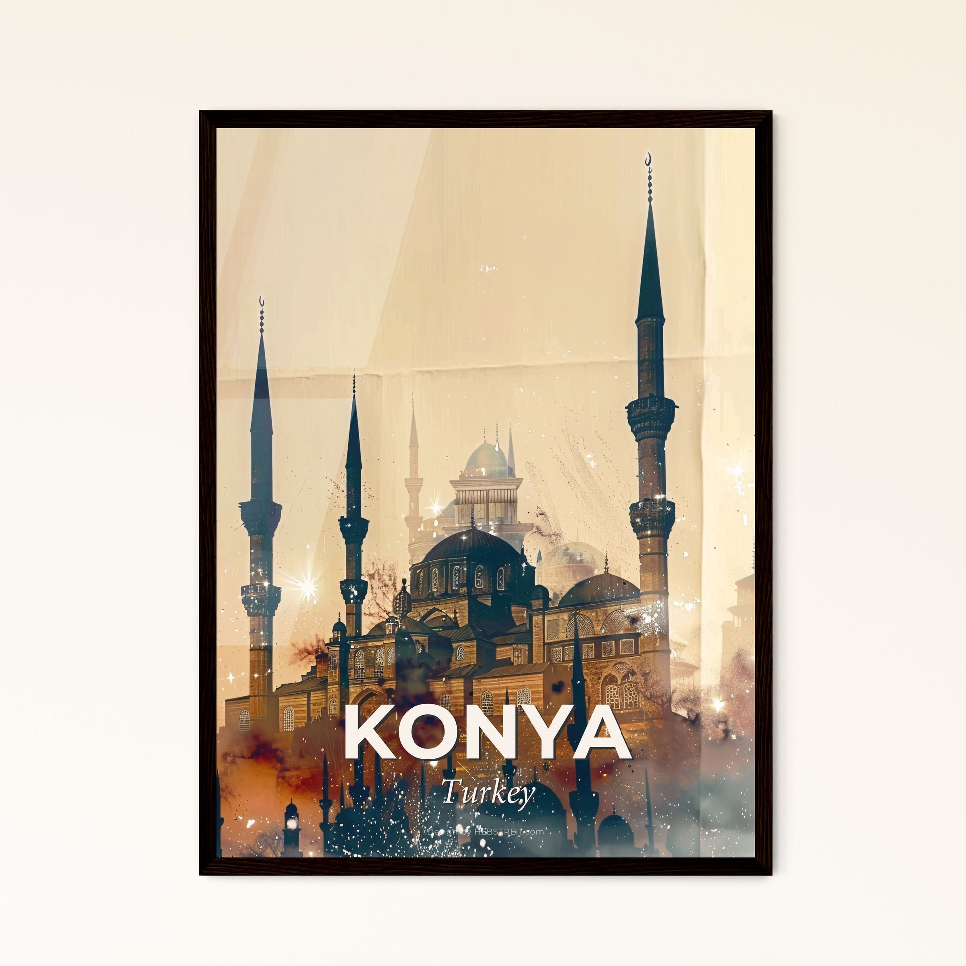 Konya Architecture and City Skyline Poster Art - A building with towers and a dome