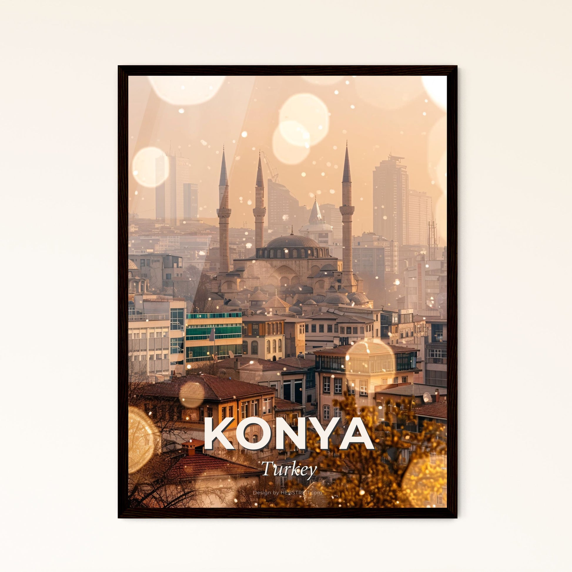 Konya City Skyline Art - Poster Print - Beige Paper - A city with many towers and buildings