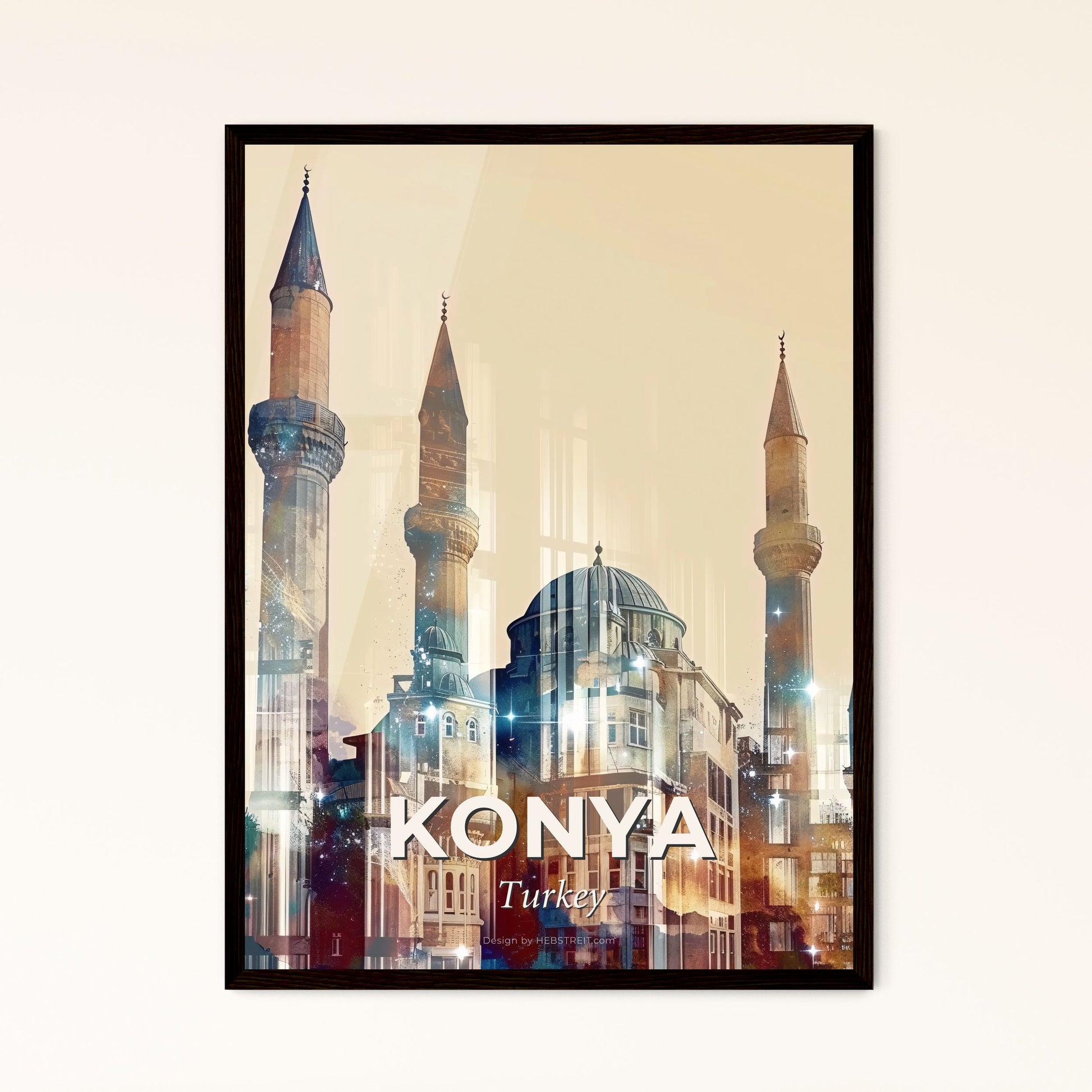 Konya City Skyline Art with Local Icons - A building with towers and a dome