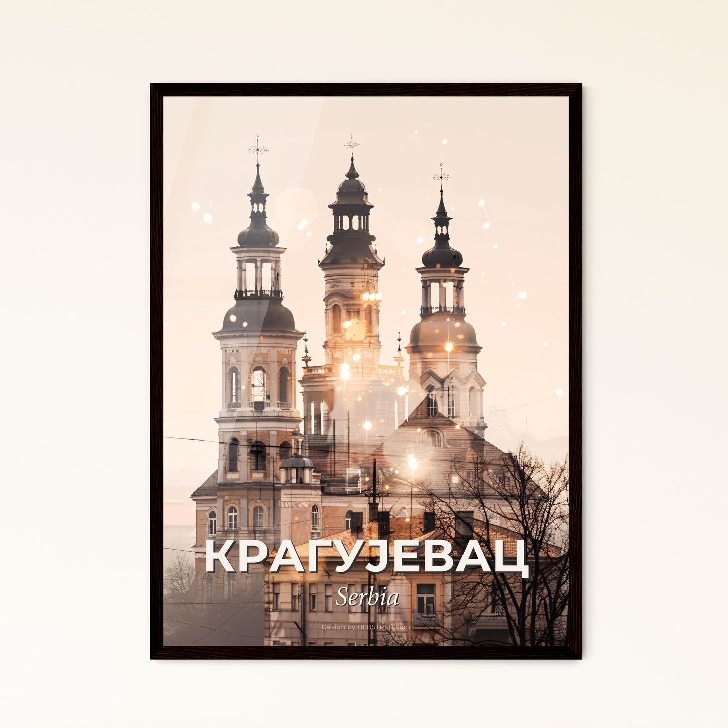 Kragujevac Skyline Composite Art Poster - A building with towers and a few trees