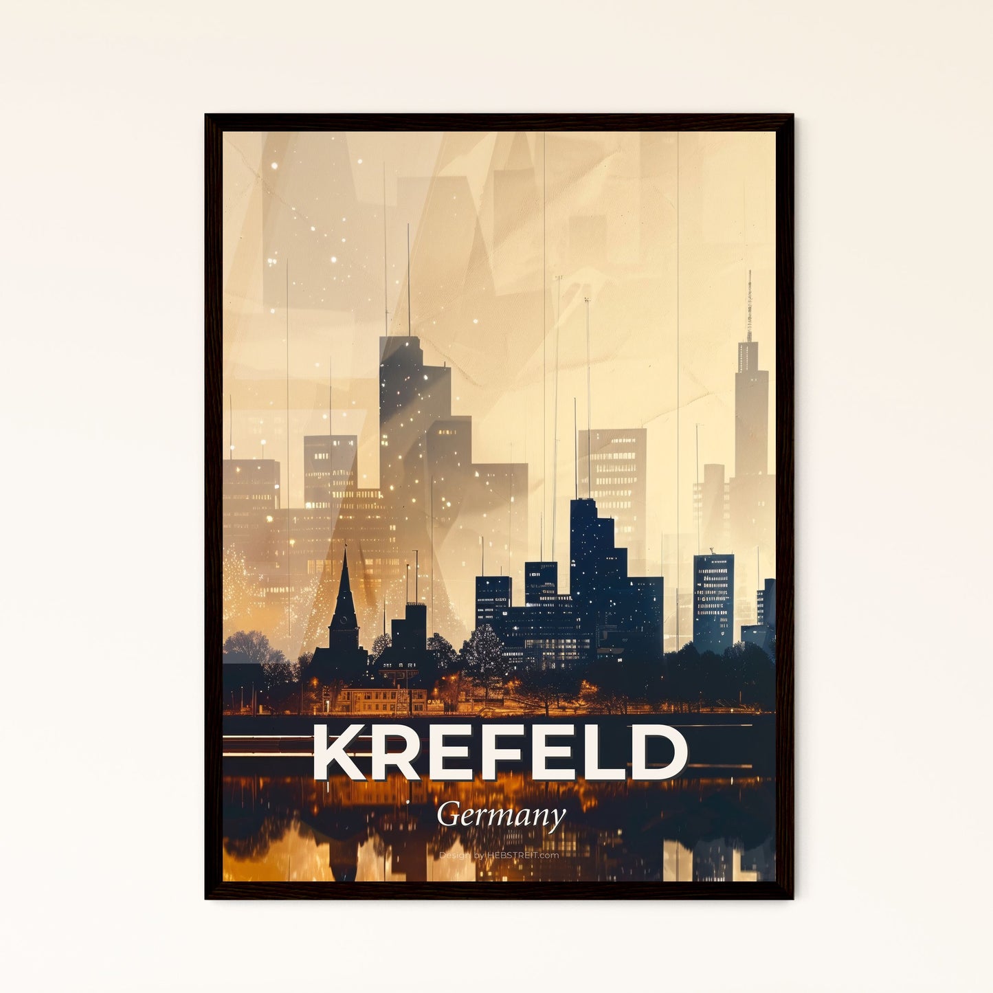 Krefeld City Skyline Poster Art - A city skyline with a body of water