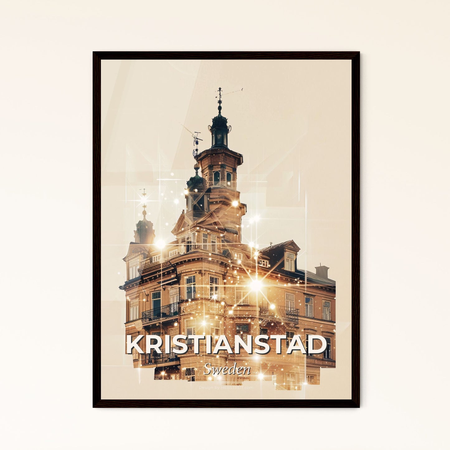 Kristianstad: City Icons on Shimmering Beige - A building with many windows