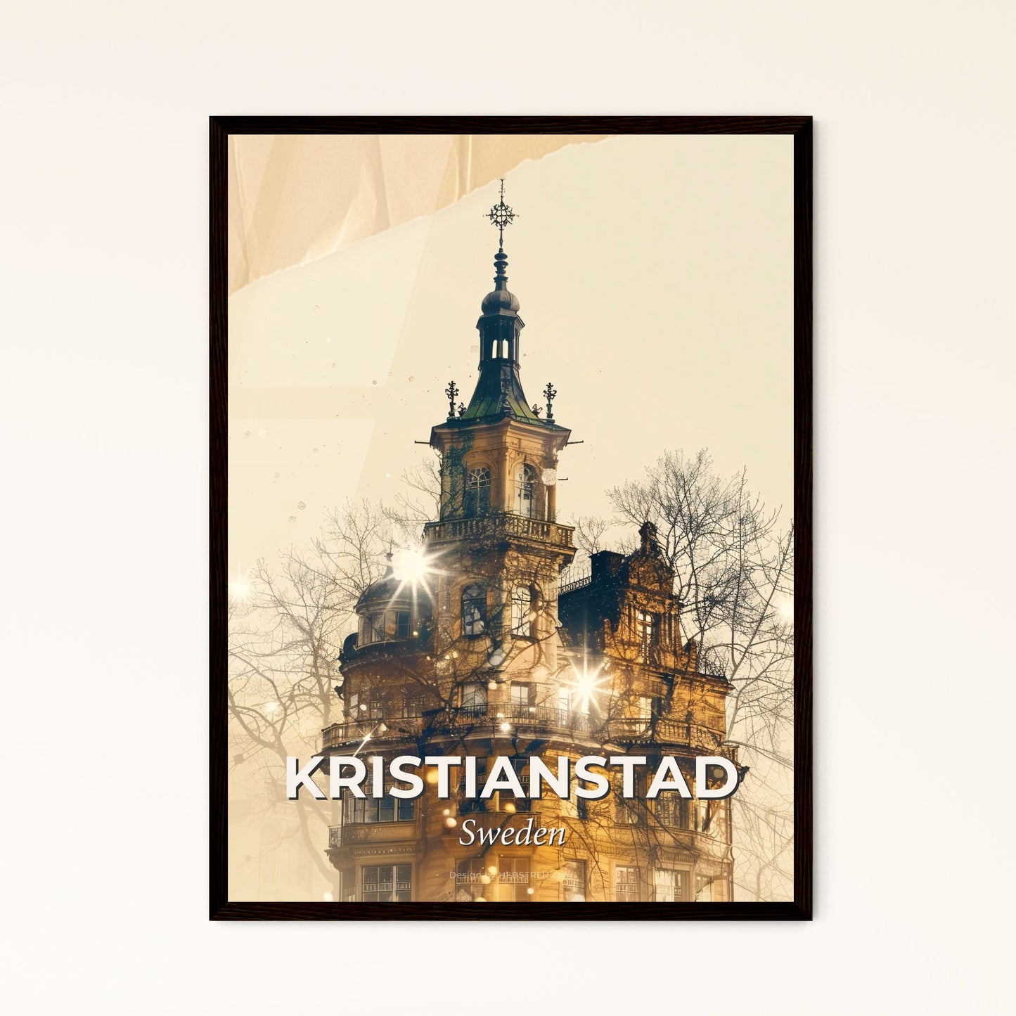 Kristianstad Cityscape Composite Artwork Poster - A building with a cross on top