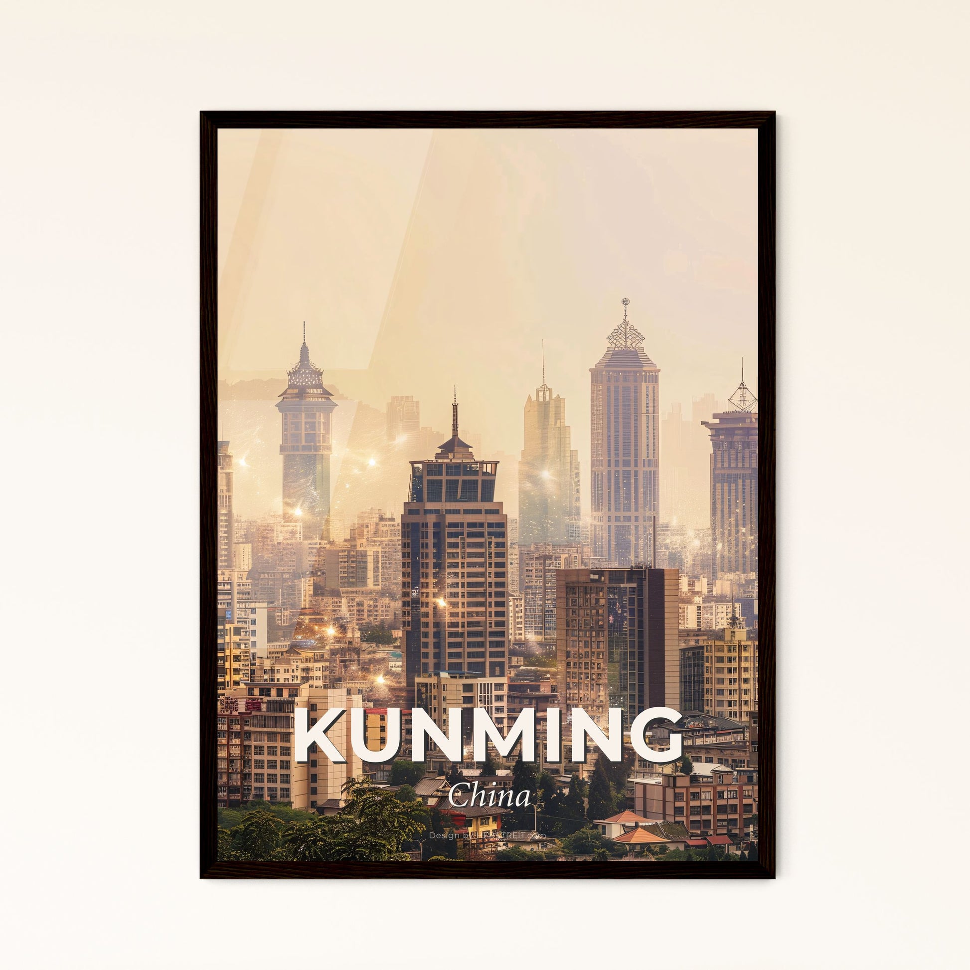 Kunming Cityscape Art Print, Dreamy Skyline - A city skyline with many tall buildings