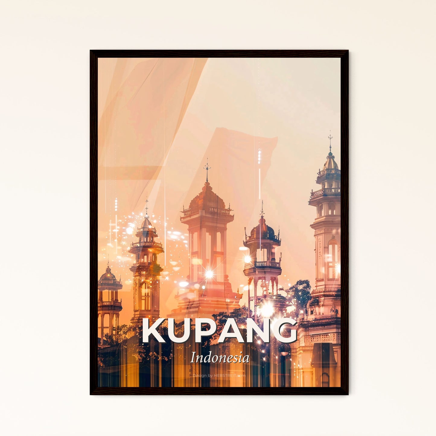 Kupang Skyline Art Print: Iconic Beauty in Vibrant Colors - A group of tall towers with lights