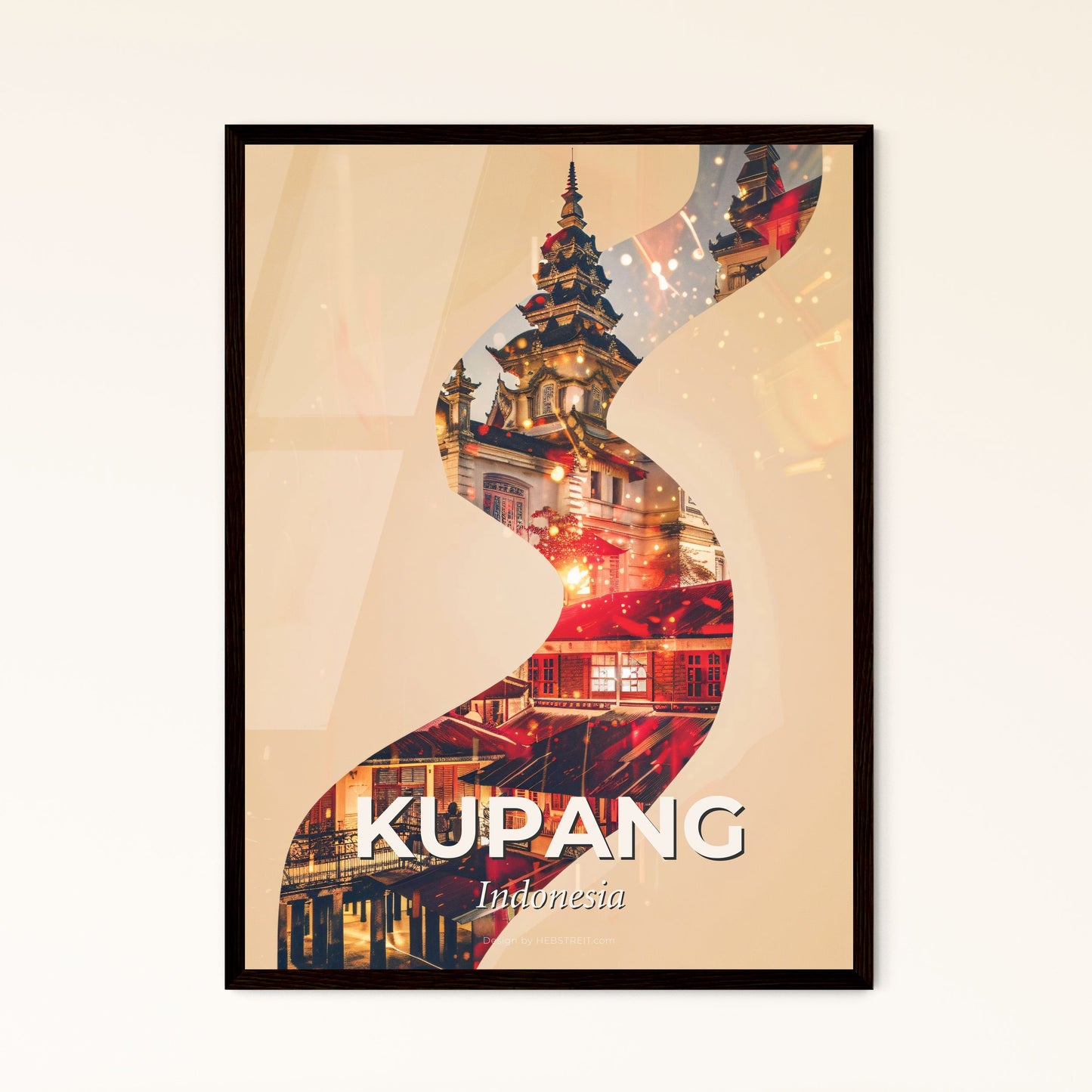 Kupang Skyline Poster Art: Bright Local Charm - A spiral shaped object with buildings and a tower