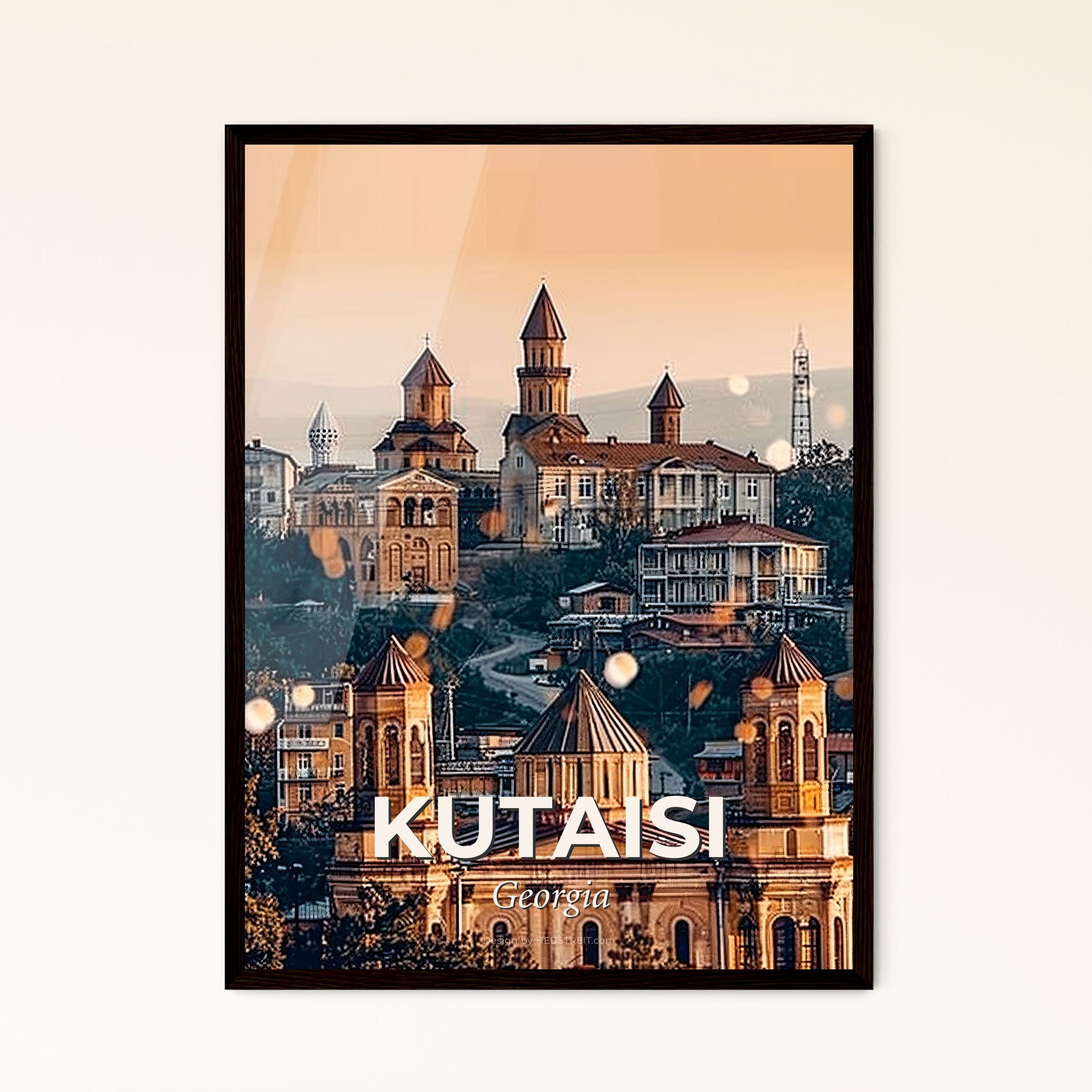 Kutaisi: City Sparks Double Exposure Skyline Art - A city with towers and towers