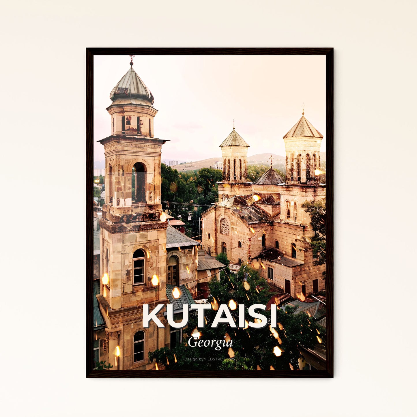 Kutaisi City Skyline Contemporary Art Poster - A building with towers and trees