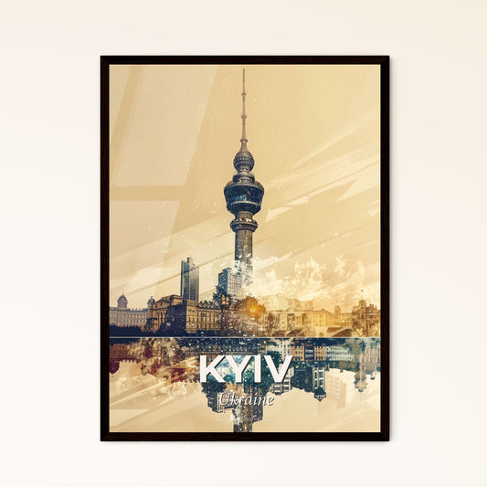 Kyiv Skyline Double Exposure Cityscape Poster - A city skyline with a tall tower