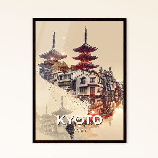 Kyoto Skyline Art Poster - Enchanting Japanese Beauty - A city with buildings and a tower