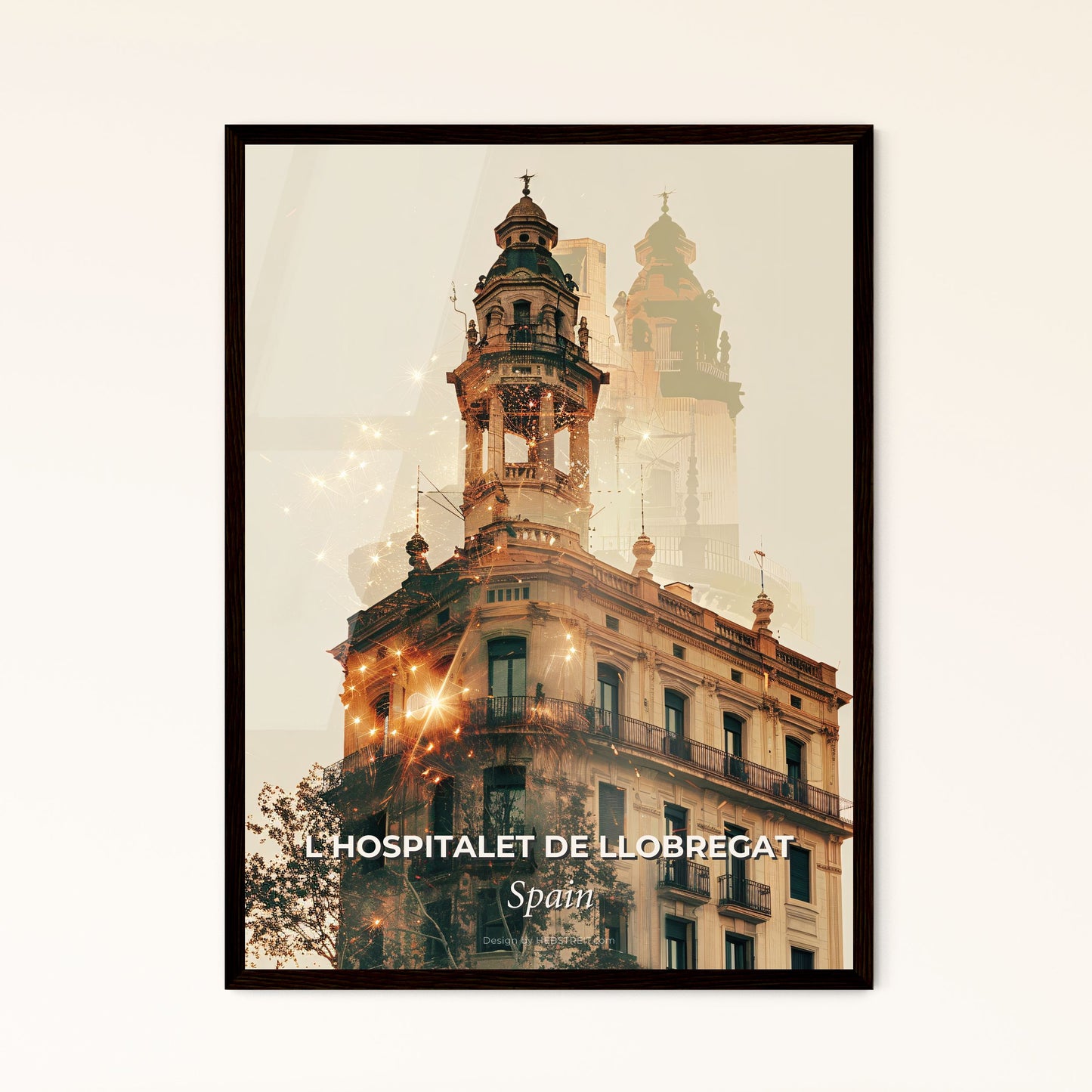 L Hospitalet de Llobregat Skyline Composite Art Poster - A building with a tower and a tree