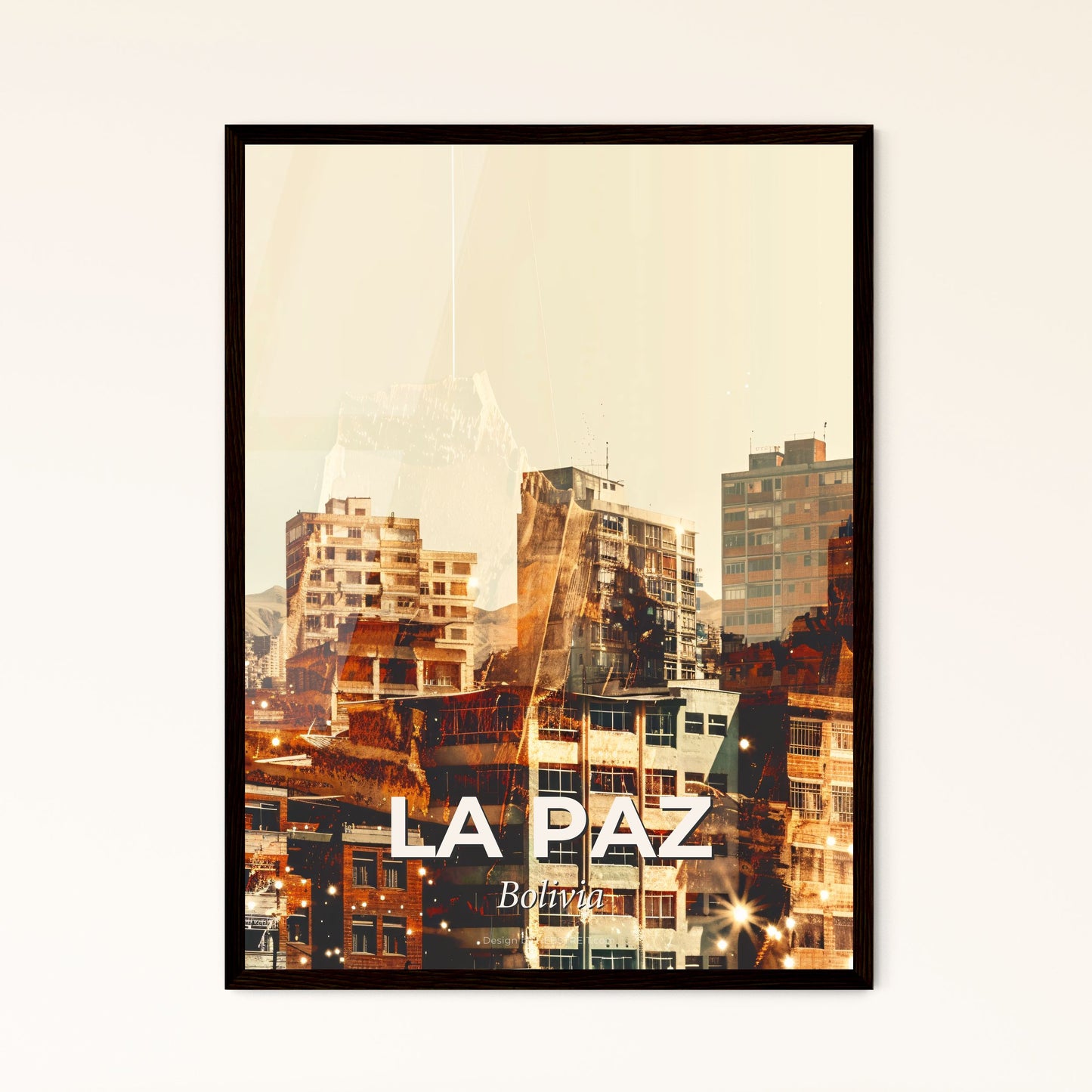 La Paz Cityscape Double Exposure Skyline Poster - A city with many buildings