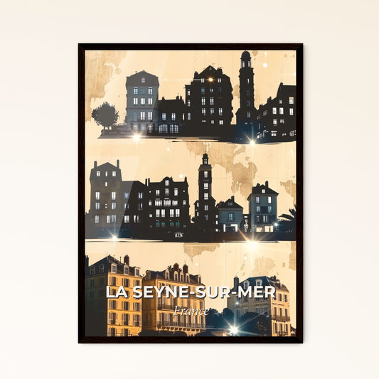 La Seyne Skyline Artistic Silhouette Poster - A group of buildings with lights