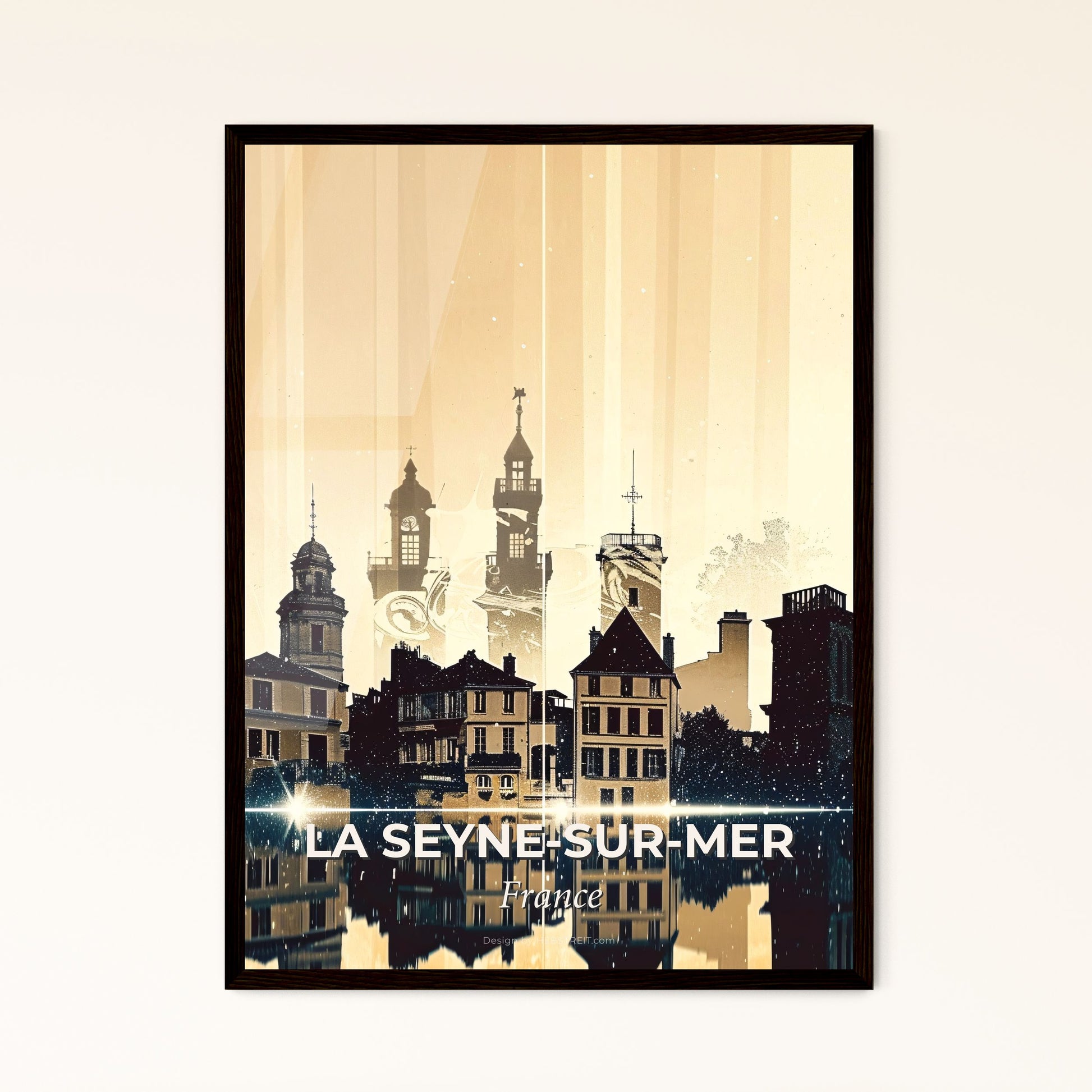 La Seyne-sur-Mer City Double Exposure Poster Skyline - A city with buildings and a body of water