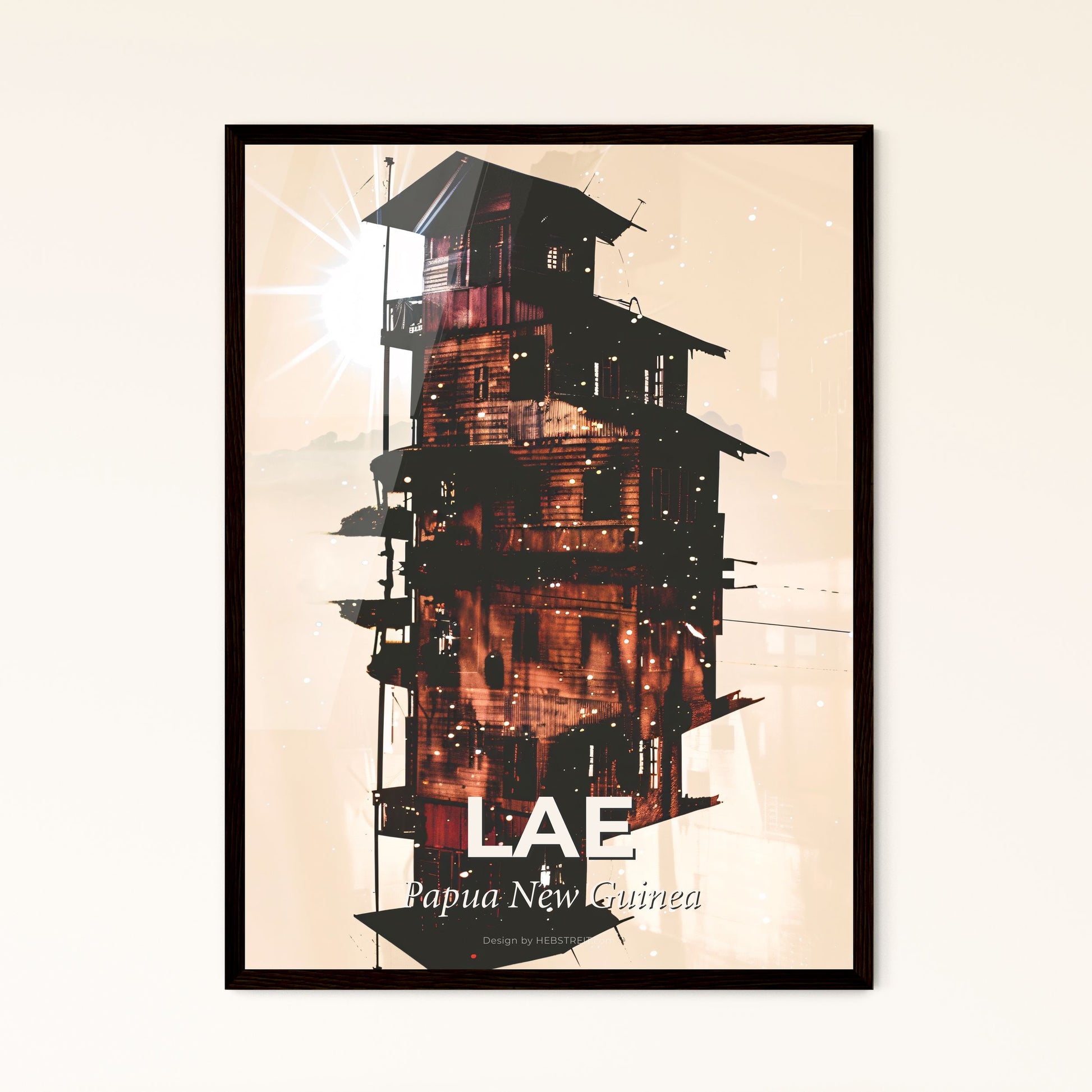 Lae Skyline Double Exposure Iconic Artwork - A building with a tower