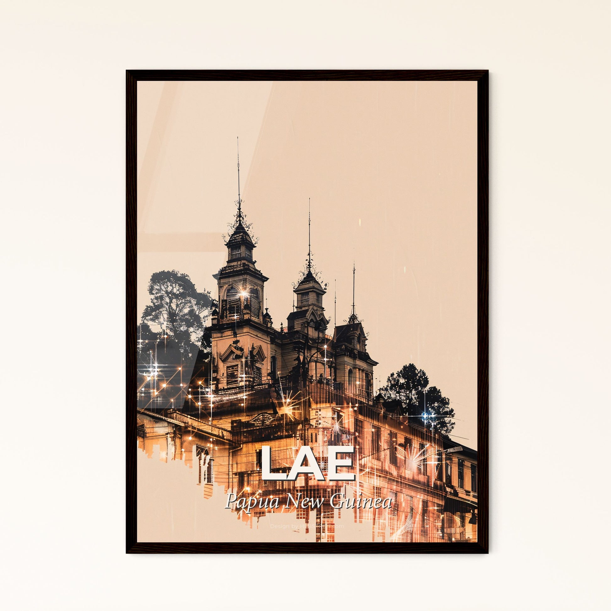 Lae PNG Skyline Art - Local Architectural Icons - A building with a tower and trees