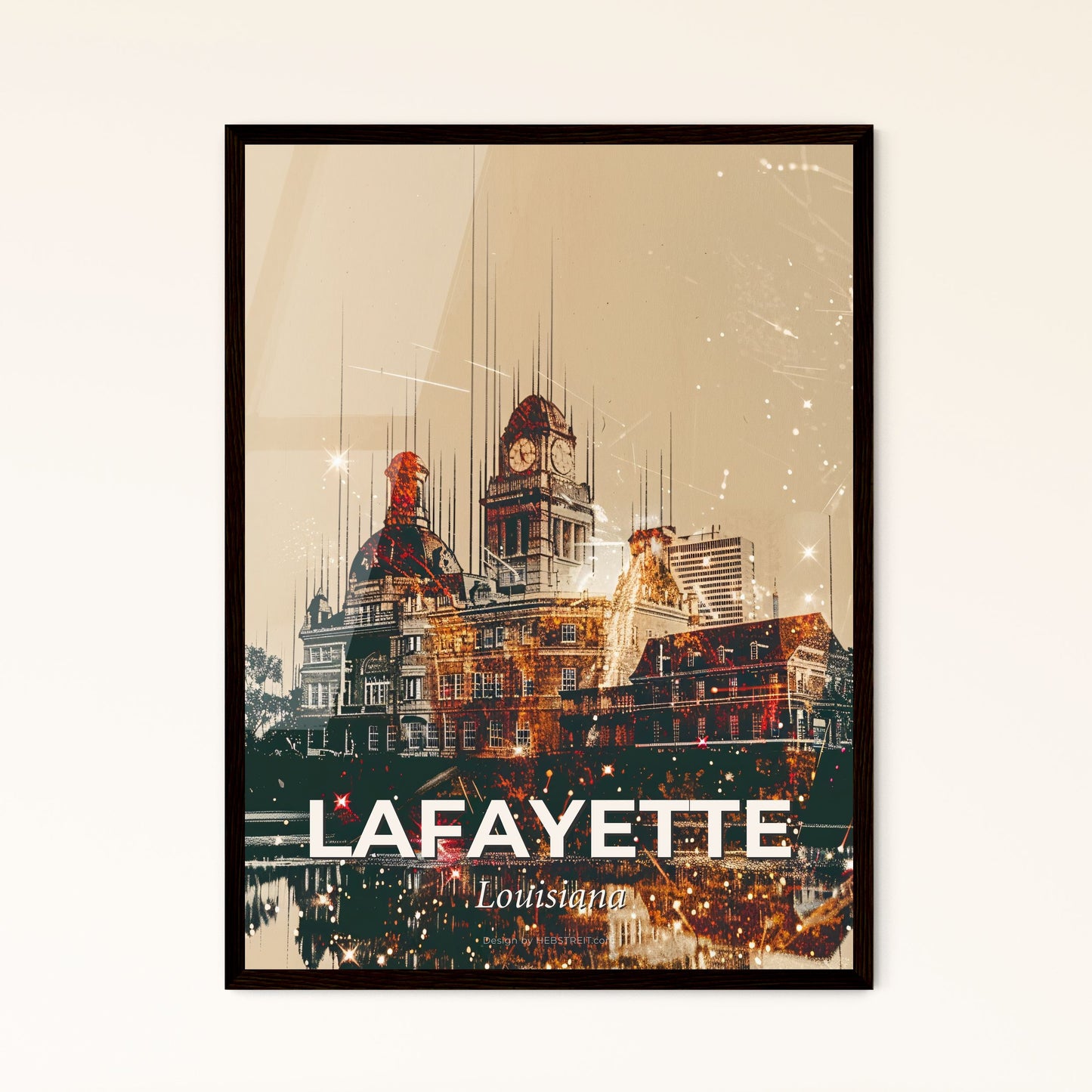 Lafayette City Skyline Composite Art Print - A building with a clock tower