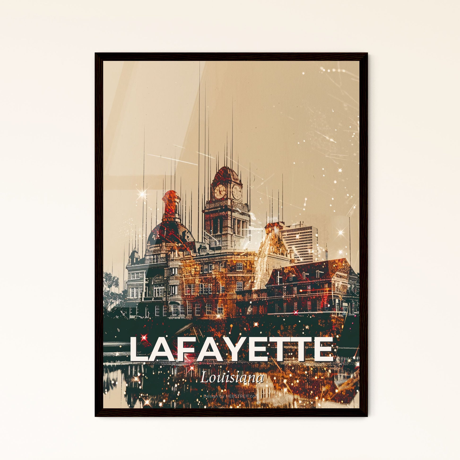 Lafayette City Skyline Composite Art Print - A building with a clock tower