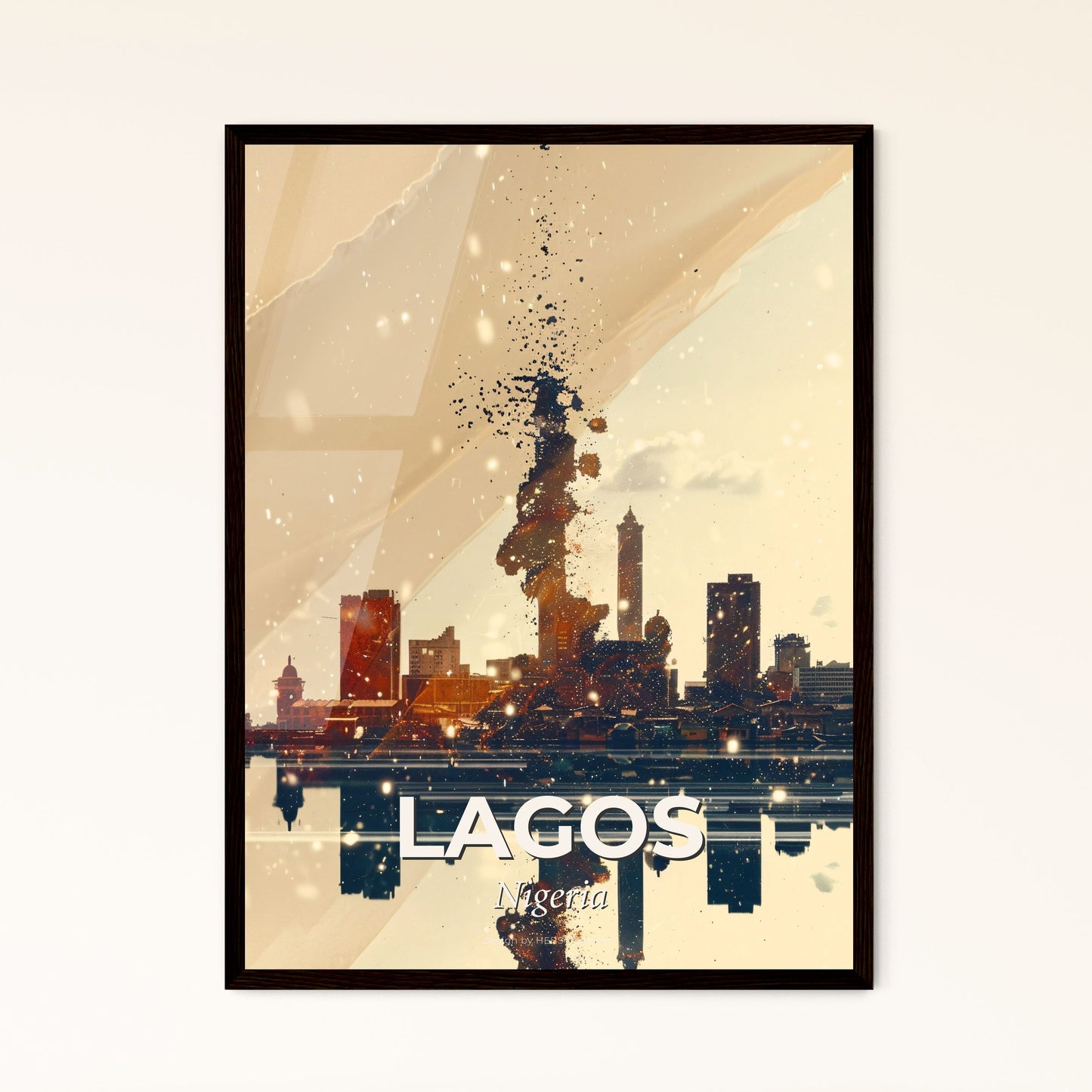 Lagos: Vibrant City Lightscape Poster Print - A city skyline with falling snow