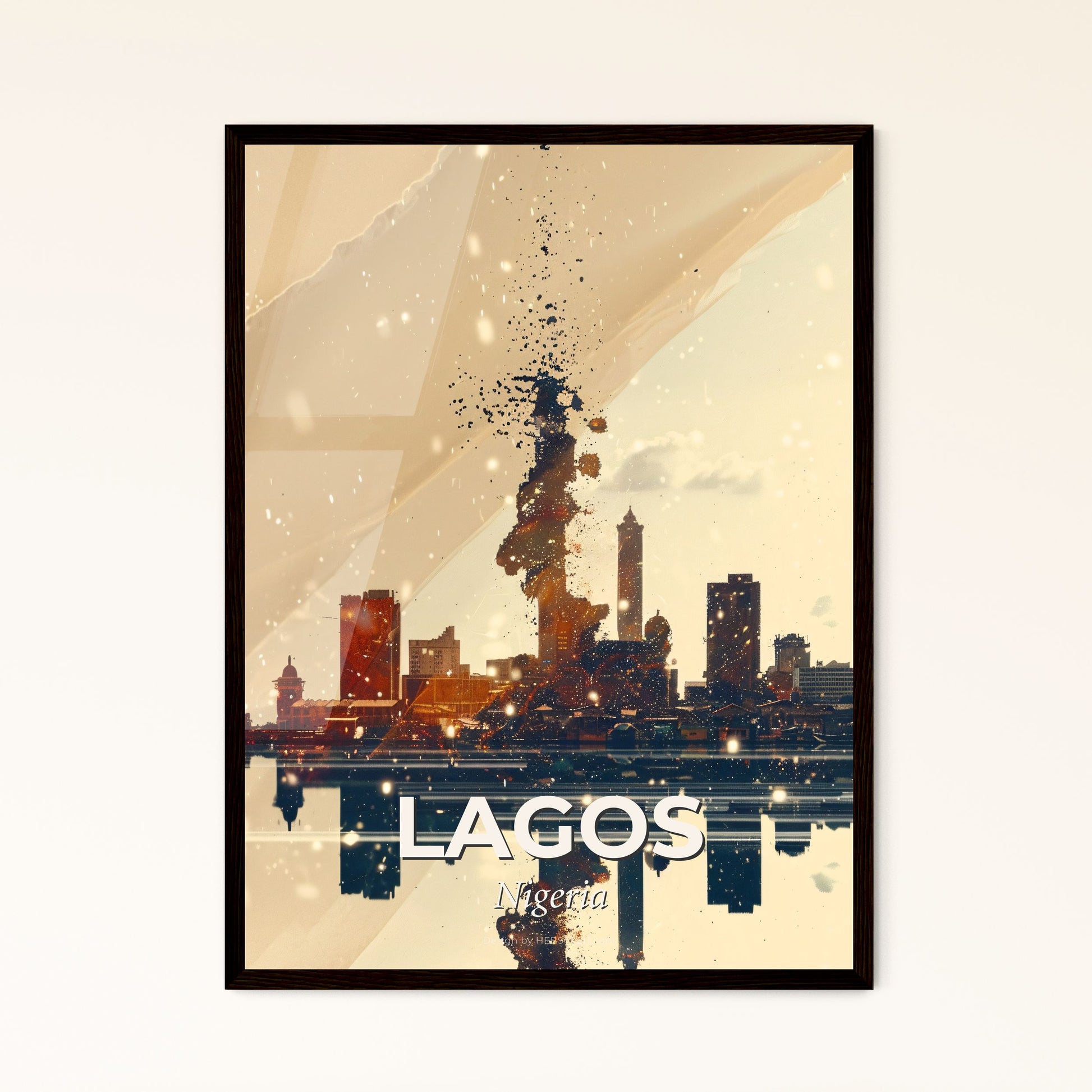 Lagos: Vibrant City Lightscape Poster Print - A city skyline with falling snow