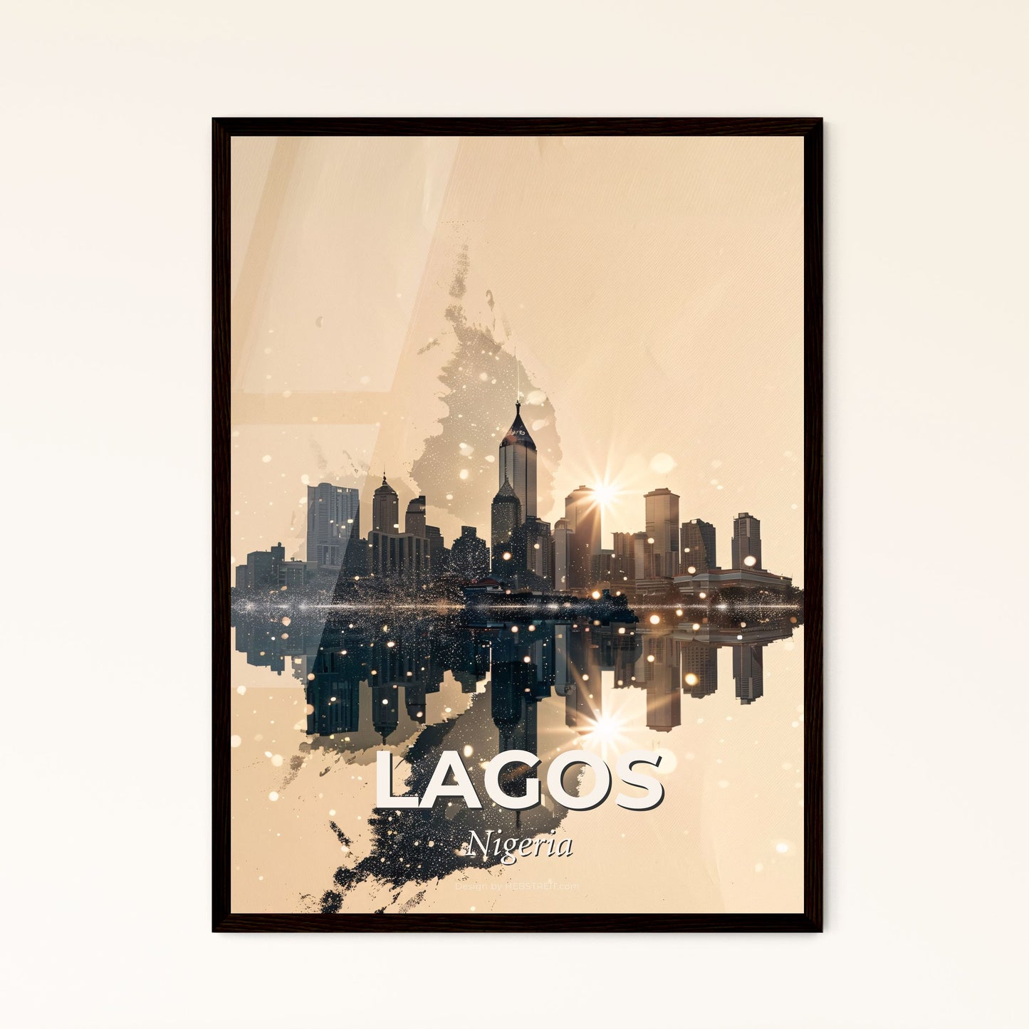 Lagos Skyline Composite Double Exposure - A city skyline with lights reflecting on water