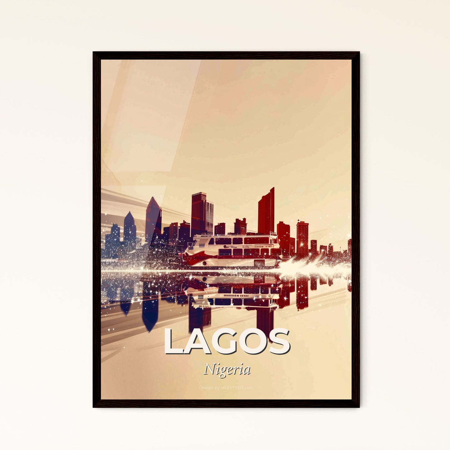 Lagos, Nigeria: Urban Sparkle Skyline Poster - A city skyline with a boat on water