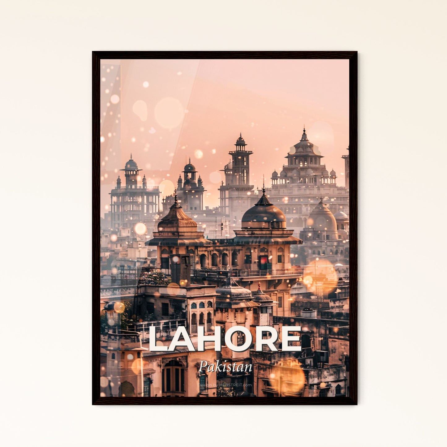 Lahore Skyline Double Exposure Composite Art Print - A city with many towers and roofs