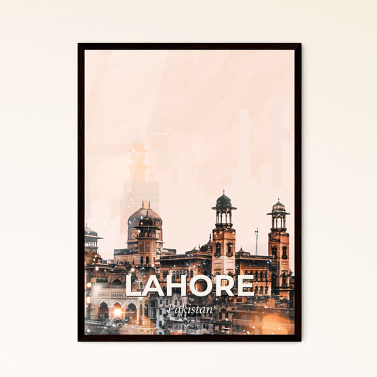 Lahore Skyline Night Sparkle Composite Poster - A large building with towers and a city skyline