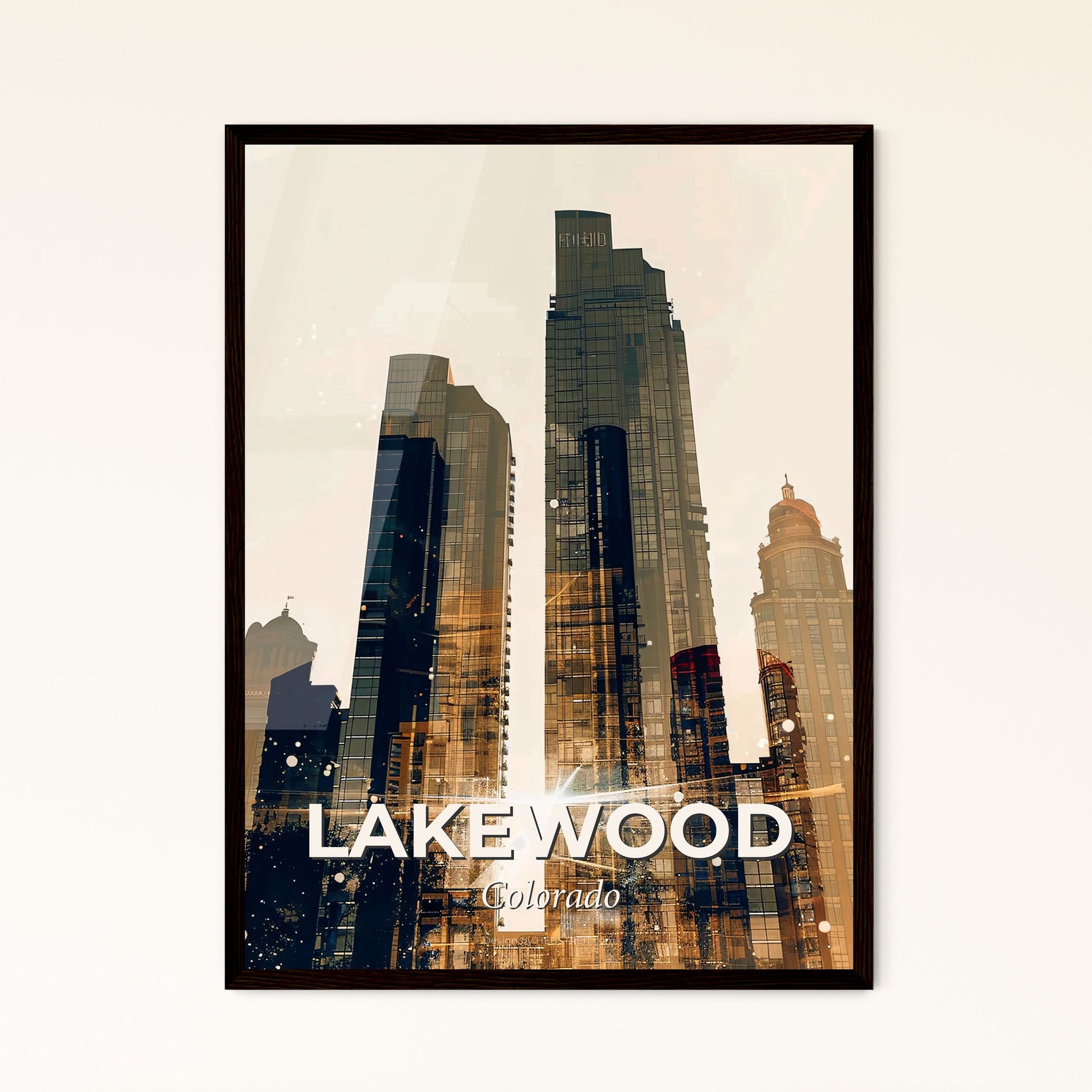 Lakewood Skyline Composite: Local Icons in Vibrant Hues - A city skyline with tall buildings