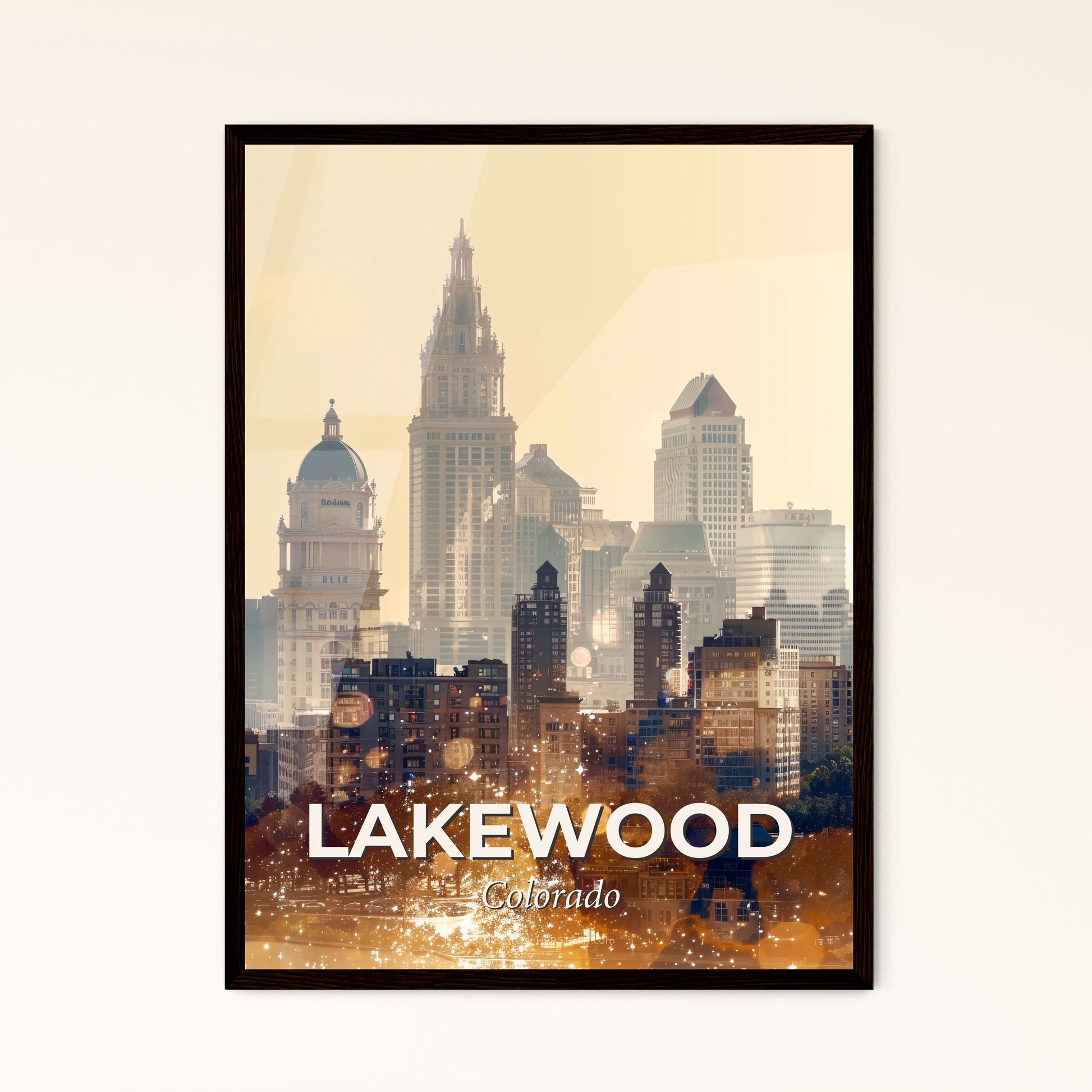 Lakewood Colorado City Skyline Composite Art Print - A city skyline with many tall buildings