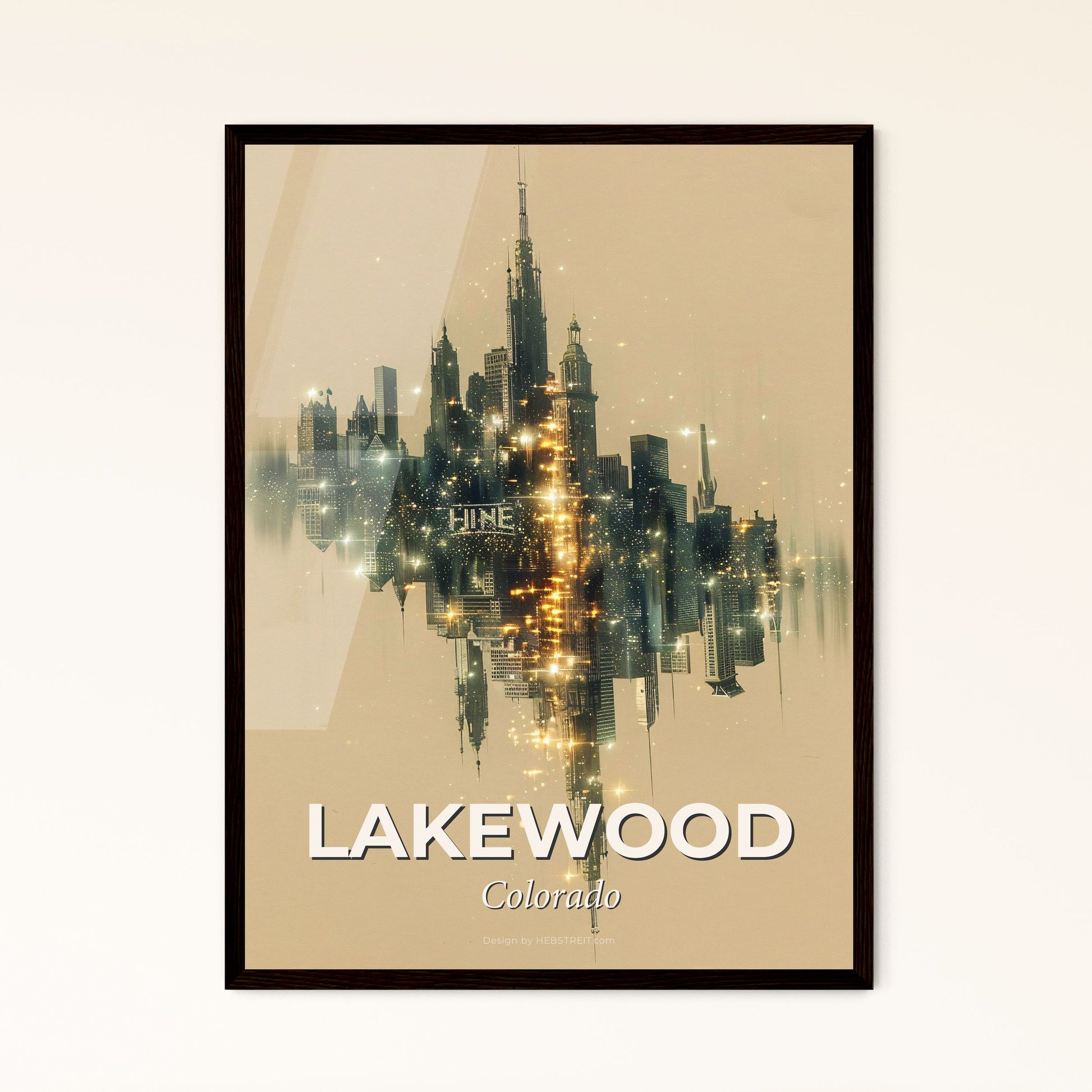 Lakewood Skyline Icon Poster - A city skyline with lights