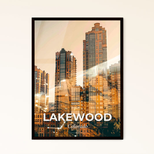 Lakewood Skyline Composite Art with Local Accents - A city skyline with many tall buildings