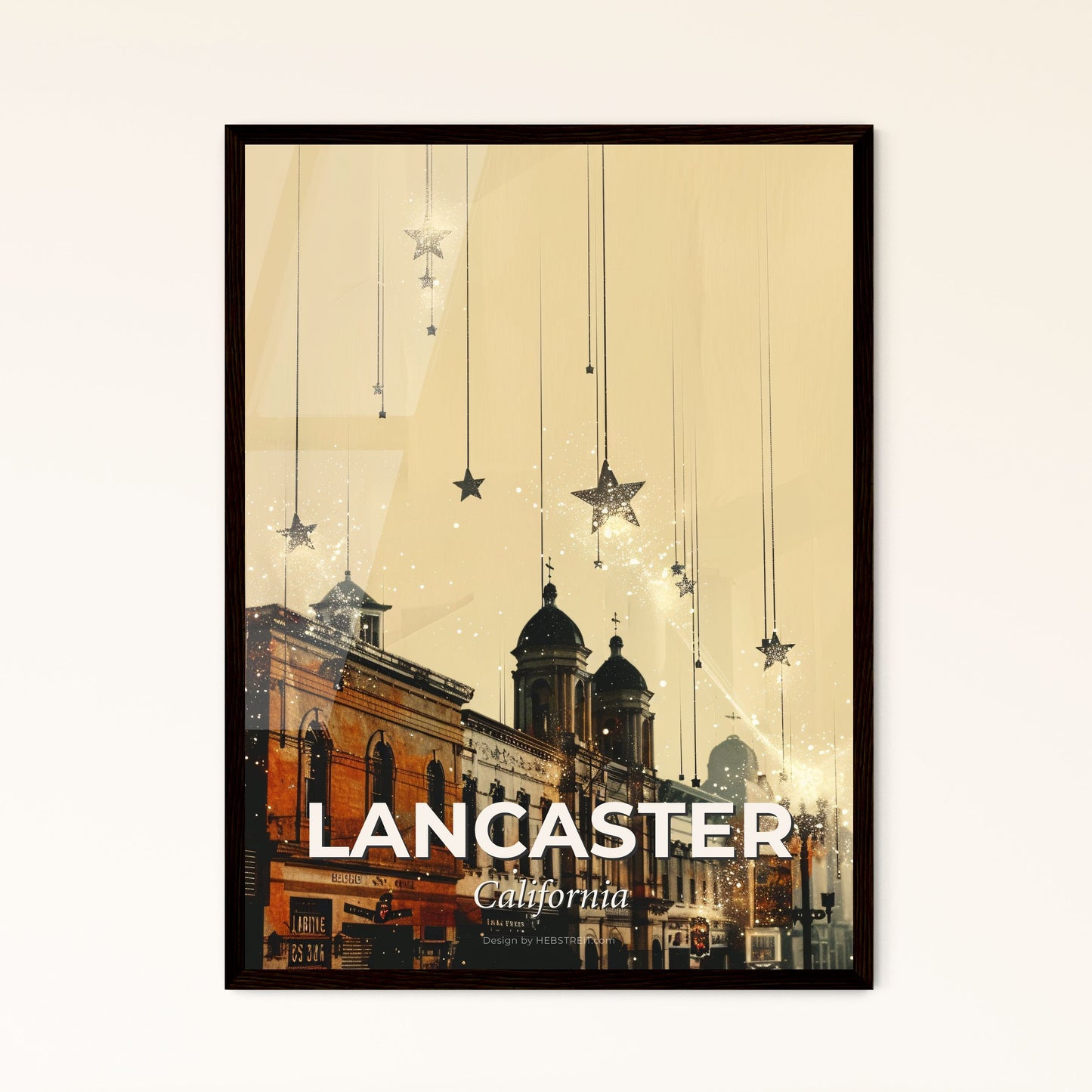 Lancaster Horizon Art Nouveau Cityscape Poster - A building with stars from strings