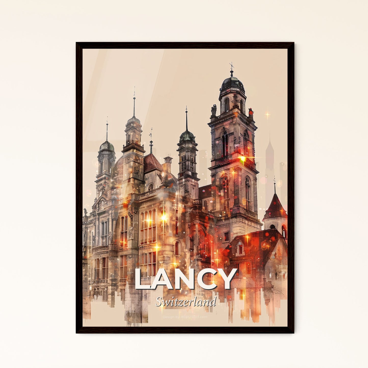 Lancy Panorama: City Icons in Vibrant Double Exposure - A large building with towers and towers