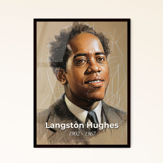 Dynamic Portrait of Langston Hughes: A Unique Contemporary Tribute to the Harlem Renaissance in Exquisite Hatching and Color