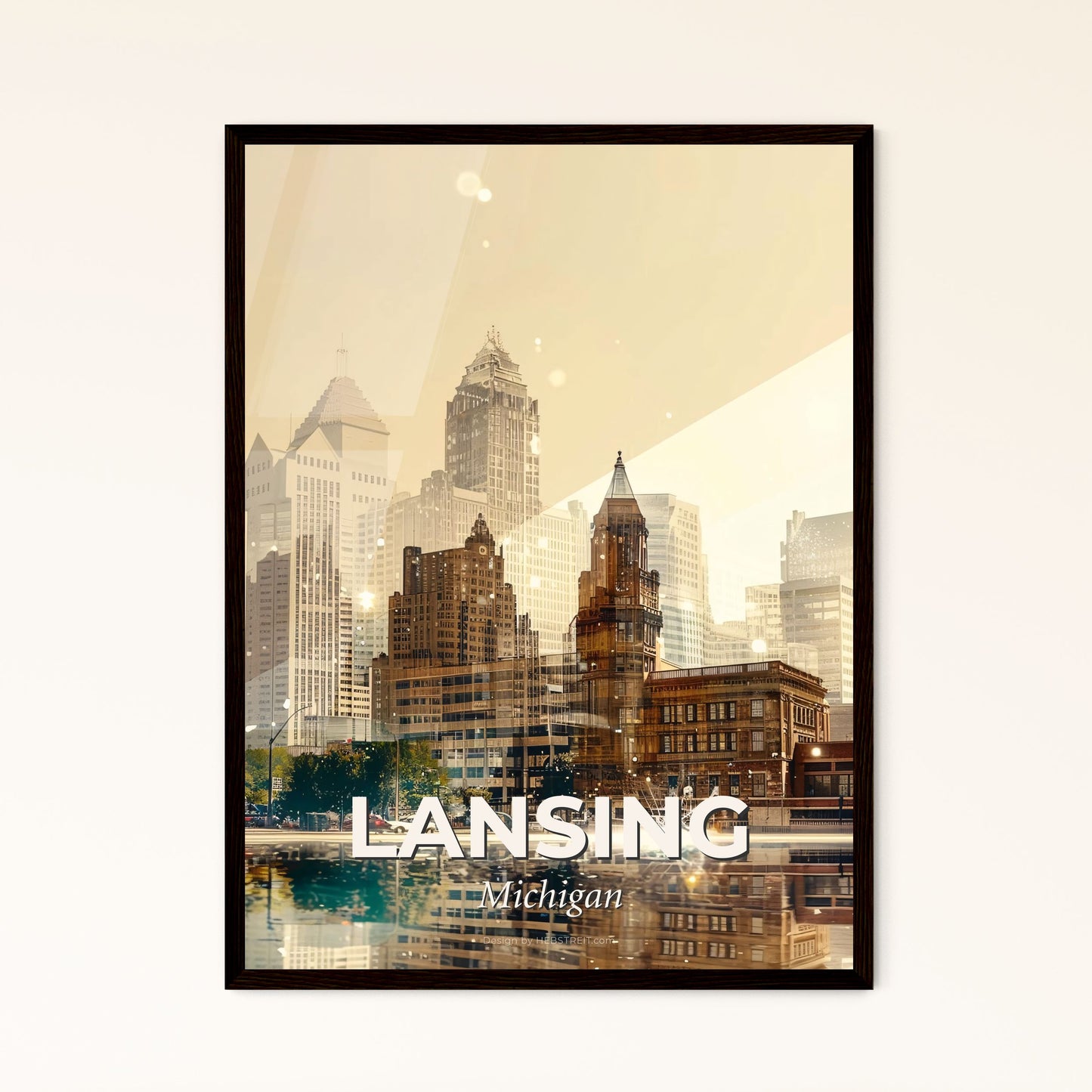 Lansing Downtown Cityscape Minimalist Urban Vibes - A city skyline with a body of water